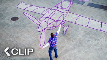 Image of HAROLD AND THE PURPLE CRAYON Movie Clip - Harold Is Almost Crashing His Self-Drawn Airplane (2024)